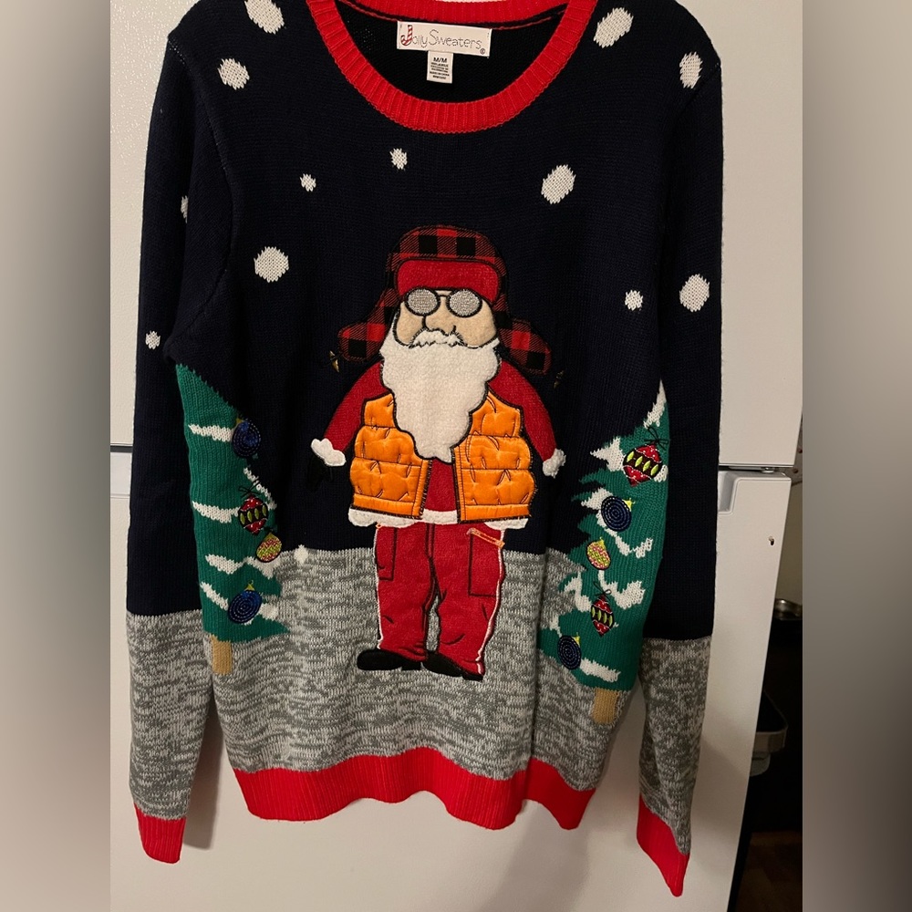 Men's Jolly Sweaters Hunting Santa‎ "UGLY" Christmas Sweater Acrylic Size Medium